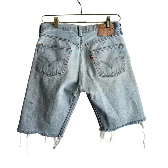 Levi's 501 Button Fly Jean Shorts Women's 31 Blue Distressed - Picture 2 of 14